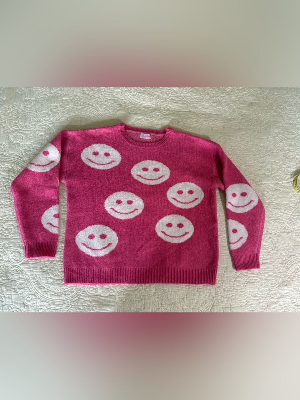 Pink Lily Hot Pink Smiley Face Crewneck Sweater Medium